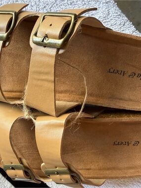 Tan Double-Buckle Slide Sandals
